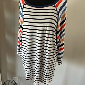 Maurices Black and White Striped Top with Colorful Sleeves